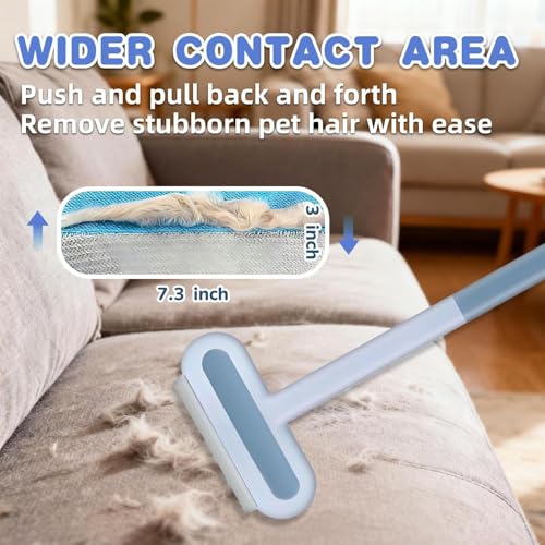 4 in 1 Pet Hair Remover - Washable & Reusable Long-Handle Tool, Gentle Removal for Dog/Cat Hair on Couch, Carpet, Furniture - Also Works for Window & Tile Cleaning (17.3inch)