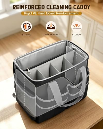 Ytonet Wearable Rolling Cleaning Caddy Bag with Cleaning Apron, Large Cleaning Caddy with 4 Spinner Wheels, Detachable Trolley Portable Cleaning Supplies Organizer Cart for Housekeepers, Utility Bag - color: Black
