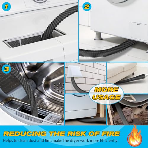 Sealegend Dryer Vent Cleaner Kit - Vacuum Hose Attachment & Lint Brush,Dryer Vacuum Hose Attachment Fit Most Vacuums and Dryer, Refrigerator Coils & Behind Appliances, Black - color: Black