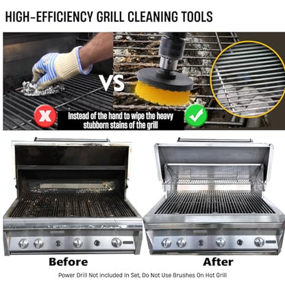 7 Piece BBQ Grill Cleaning Brush Ultra Stiff Drill Powered Cleaning Brushes Nylon Safe Bristle BBQ Grill Rust Remover Gift for Dad Grill Cleaner for Outdoor Grill (Yellow) - color: Yellow