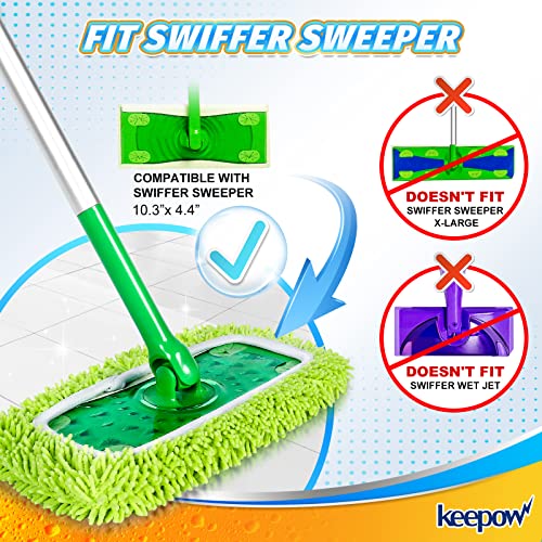 KEEPOW 2 Pack Reusable Chenille Microfiber Mop Pads Compatible with Swiffer Sweeper, Washable Dry Sweeping Cloths and Wet Mopping Refills with Mesh Laundry Bag - color: 2 Pack, Green