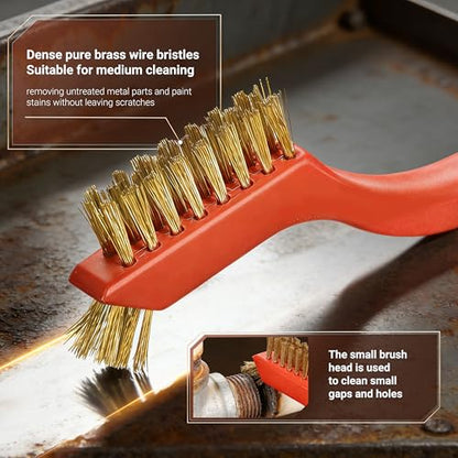 6 Pieces Brass Brush Set, Brass bristles for Cleaning Welding Slag and Rust,Scratch Brush with Mini Head & Hanging Hole for Everyday Cleaning - color: Brass