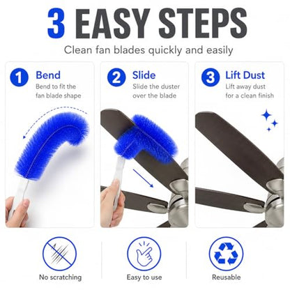 Fan Cleaning Brush, Bendable Microfiber Duster, Ultimate Dust Cleaning Brush, Reusable Microfiber Head for Air Conditioning Shutters, Ceiling Fan Blades, Air Vents, Curtains, Cars (2Pcs Gray) - color: 2pcs Gray