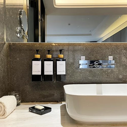 Shampoo Dispenser for Shower Wall, Shampoo and Conditioner Dispenser with 16 Waterproof Labels, No Drill Shower Soap Dispenser Bathroom, Shower Soap Dispenser Wall Mounted, 17oz, Bamboo(Black) - color: Black Bottle + Bamboo Pump