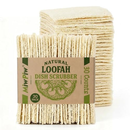 Natural Loofah Dish Sponge (Pack 30) Multipurpose Dish Sponges - 100% Biodegradable Compostable Dishwashing Scouring Pad Zero Waste (2.75" x 2.75" Each) - size: Pack 30