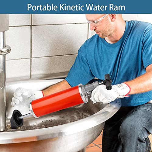 Portable High Pressure Kinetic Toilet Plunger Air Drain Blaster Pump for Bath Toilets Bathroom Shower Kitchen Clogged Pipe (Red) - color: Red