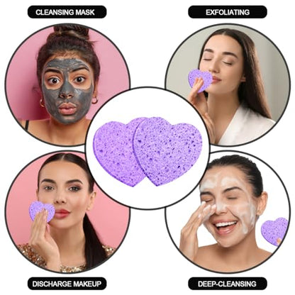 100-Count Compressed Facial Sponges for Estheticians Heart Shape Natural Cellulose Sponge Professional Cosmetic Spa Sponges for Face Cleansing, Massage, Pore Exfoliating, Mask, Makeup Removal, Purple - color: 100- Pack Purple