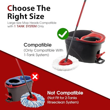 6 Pack Spin Mop Head Replacement for O-Ceda Easy Wring 1-Tank System, Microfiber Mop Refills, 360° Swivel, Deep Cleaning, Machine Washable & Easy to Replace (White) - size: 6-Pack