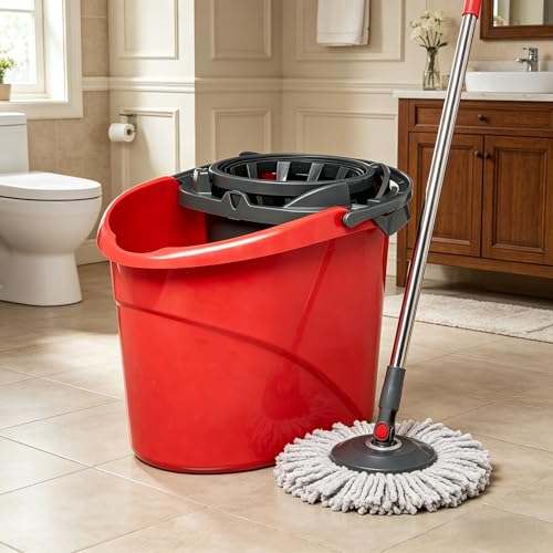 2.5 Gallon Quick Wring Hands-Free Mop Bucket, Quick Wring Bucket with Handles, Mop Bucket with Wringer, Cleaning Bucket for Home Hardwood Laminate Tile Floor Cleaning