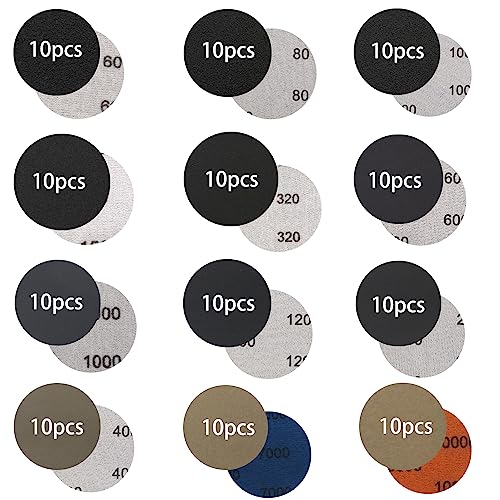 130pcs Sandpapers 3Inch Grit 60-10000 Wet Dry Sander Sheets w 1/8"&1/4" Shank Backer Plate, M10 Backing Pad, Interface Pad Grinding Abrasive Sponge Sanding Disc for Wood Car Polishing Headlight Cleane