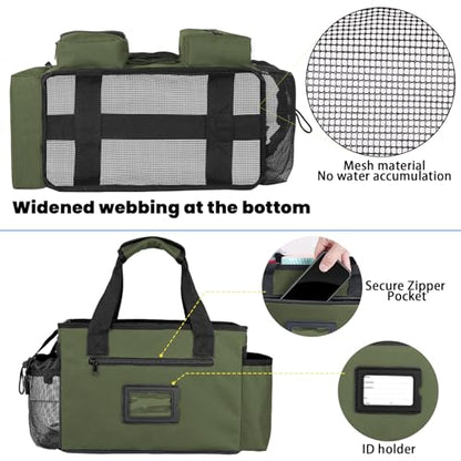 Wearable Cleaning Caddy Bag, Cleaning Organizer with Handles, Cleaning Supply Tote with Adjustable Shoulder Strap for Cleaners & Housekeeper (Green, 13.4'' x 7.3'' x 9.3'')