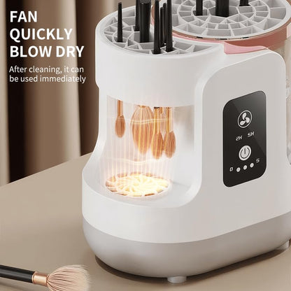 Automatic Brush Washing & Air-Drying Machine, Electric Make Up Brush Cleaner Machine, Adjustable 2H/5H Drying, Cosmetic Brushes Cleaner Tool for All Size Beauty Makeup Brush Set, White