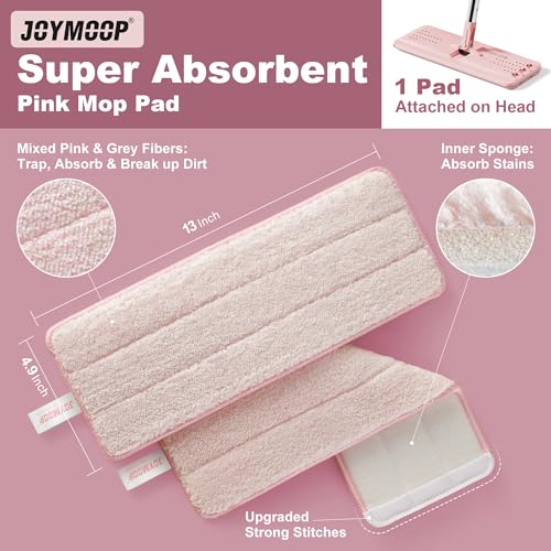 JOYMOOP 13" Microfiber Flat Mop Head Replacement for Floor Mop, Pink, 1 Pack - color: Pink