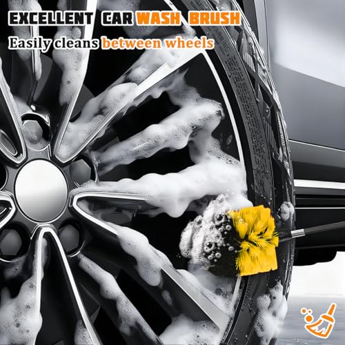 4PCS/Set Car Drill Brush Attachment Set, Vehicle Drill Scrub Brushes Kit with Extended Long Rod, Automotive Power Cleaning Scrubber Accessories, Universal for SUV, Sedan, Truck (Yellow) - color: Yellow