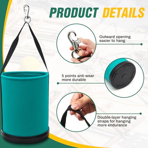 2 Pack Canvas Bucket 15" x 12" Heavy Duty Lineman Tool Bag with Plastic Bottom & Metal Hook Electrician Tool Organizer for Jobsite Use, Load Rated up to 150 Pounds (Turquoise) - color: Turquoise