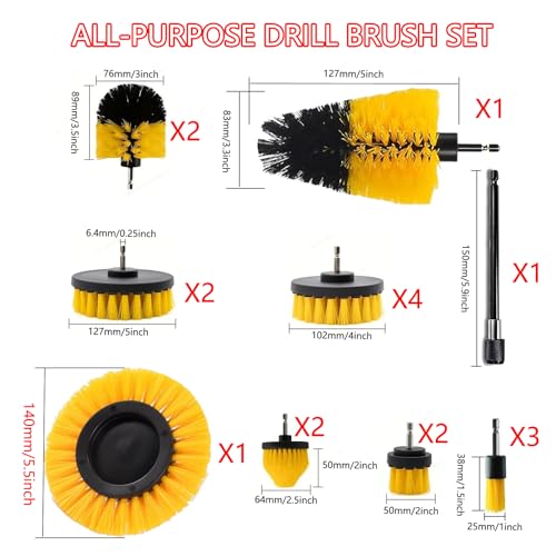 18Pack Drill Brush Power Scrubber Cleaning Brush Extended Long Attachment Set All Purpose Drill Scrub Brushes Kit for Bathroom, Car Detailing, Carpet, Tile Grout, Sinks, Corners