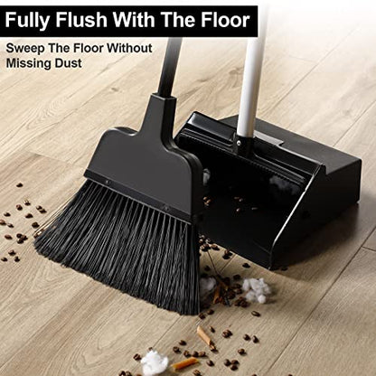 Mumufy 5 Set Lobby Dustpan with Broom Set Lobby Upright Dust Pan and Broom with Long Handle Heavy Duty Commercial Dustpan Combo for Restaurants Kitchen Office Home