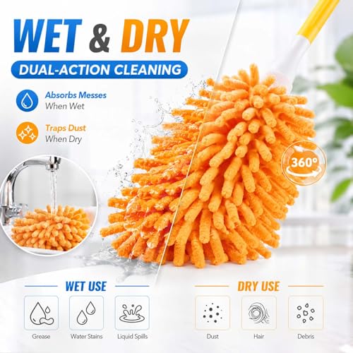 LOVECO 8 Pack Dusters for Swiffer - Reusable Duster Refill Compatible with Swiffer, 360 Heavy Duty Dusters Refills (Include 1 Handle & Laundry Bag)