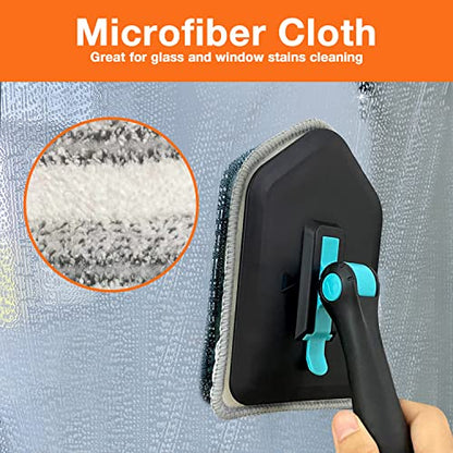 3 in 1 Scrub Cleaning Brush with Long Handle 51'' - Shower Bathtub Tub & Tile Scrubber Brush Include 1 Stiff Brush Head & 3 Scouring Pads & 3 Microfiber Clothes, for Wall Bathroom Glass Bathtub(Black) - color: Black