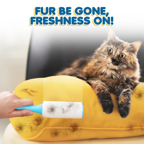 SunGrow Pet Lint Rollers for Dogs and Cats, Extra Sticky Adhesive, 2 Portable Fur/Hair Animal Hair Lifter for Clothes, Furniture, Carpet, Easy to Tear Dust Cleaner Brush, Blue Handle, 8” x 2”
