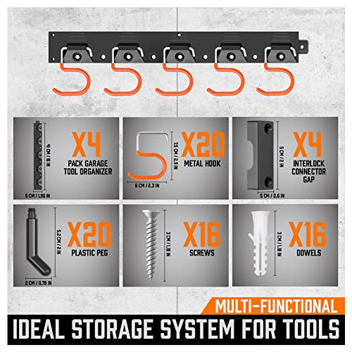 HORUSDY 64 Inch Adjustable Storage System, Wall Mount Tool Organizer, Tool Hangers for Mop and Broom Holder Shovel, Rake, Broom, Mop Holder, Etc