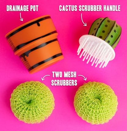 Cactus Makes Perfect – Mesh Scrub Brush for Dishes | Funny Cactus Sponge for Kitchen Cleaning
