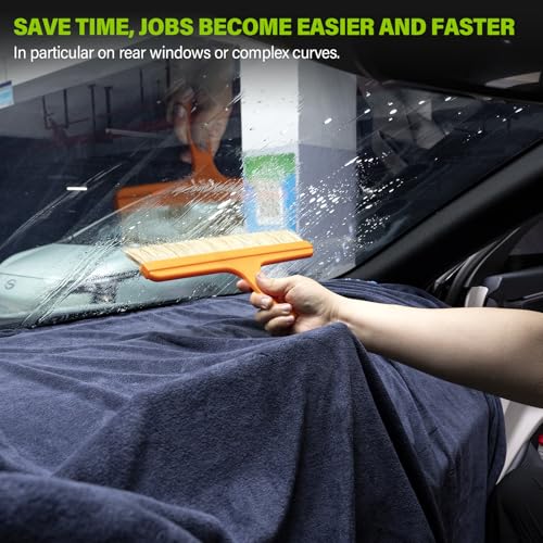 Gomake Window Tint Tool with 12 Inch Tint Brush, Long Handle Auto Bulldozer Squeegee Scrubber Paddle Squeegee Kit, Flat Glass Scraper Cleaning Tool for Car Front Windows Rear Glass