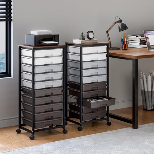 SYKIARIOL Rolling Cart with Drawers,10 Drawer Rolling Cart,Storage Cart,Utility Cart,Teacher Cart for Classroom Storage,Craft Cart with Wheels and Wooden Tabletop,Grey - color: Grey