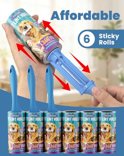 POPCHOSE Lint Rollers for Pet Hair Extra Sticky,600 Sheet Extra Sticky Lint Rollers for Pet Hair,3 Handles & 6 Sticky Rolls,Dog Cat Hair Remover for Clothes,Furniture,Couch,Lint Roller for Clothes - size: 600 Sheets