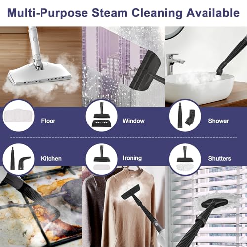 Steam Cleaner, 6 in1 Rotated Steam Mop Cleaner with 2 Modes, 2 Microfiber Pads, 400ML Removable Tank, 23FT Power Cable, Detachable Steam Mops for Floor, Laminate Floor, Tiles Cleaning (Stone White) - color: Stone White