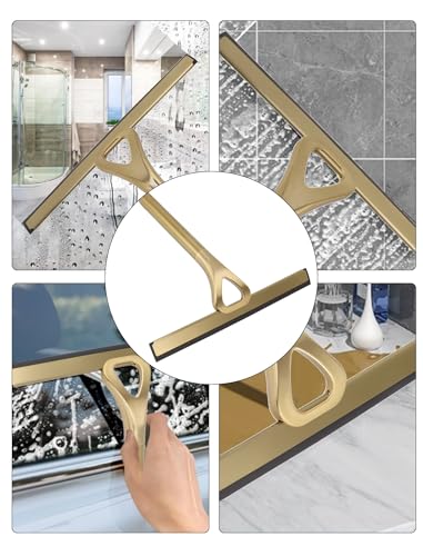 Stainless Steel Shower Squeegee with Hook, All-Purpose 8.9-Inch Window Squeegee for Bathroom Glass Doors, Mirrors, Tile Walls, Car , Streak-Free Tool