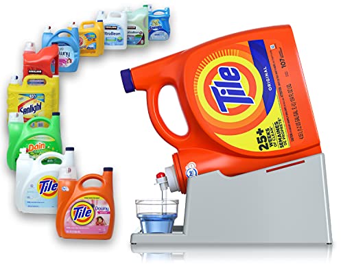 TidyFriend Liquid Laundry Detergent Holder Stand with Drip Tray & Rubber Grip Feet, Stand for Laundry Room Organization and Storage, Fabric Softener Dispenser with Cup Holder for Easy Pouring (Grey) - color: Grey