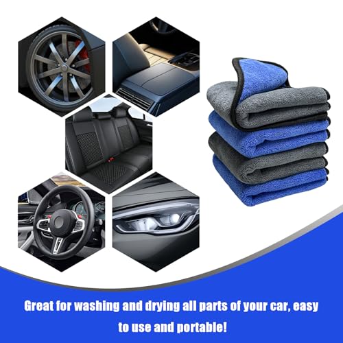 4PCS Microfiber Towels for Car, 12" x 16" 600GSM Cleaning Rags Ultra Absorbent Dusting Cloth, Scratch-Free Drying & Detailing Towel Wash Cloths for Car Interior & Exterior