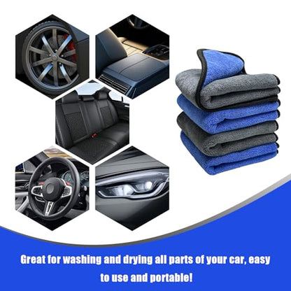 4PCS Microfiber Towels for Car, 12" x 16" 600GSM Cleaning Rags Ultra Absorbent Dusting Cloth, Scratch-Free Drying & Detailing Towel Wash Cloths for Car Interior & Exterior