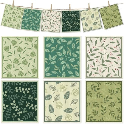 6 Packs Swedish Paper Cloths for Kitchen, Reusable Paper Towels Washable Dish Rags, Highly Absorbent Kitchen Towels Quick Drying Swedish Sponge Cleaning Dish Cloths (Plant Leaves) - color: Plant Leaves
