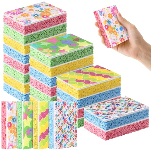 20 Pack Cleaning Scrub Colored Sponge Kitchen Sponges Colorful Non Scratch Dual Sided for Dishes, Pots, Pans, Multi Surface Household Cleaning