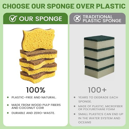 LILAC 12 Pack Natural Cellulose Sponges for Dishes - Non-Scratch Kitchen Scrub Sponges - 100% Biodegradable & Eco-Friendly Cleaning Sponges for Non-Stick Cookware, Bathroom & Household（Yellow） - color: Coconut Brown Yellow