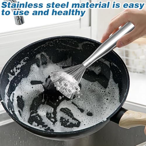 2Pcs 304 Stainless Steel Pot Brushes, Stainless Steel Scrubber Tools Metal Cleaning Products Easy to Clean Suitable for Removing Kitchen Stains Gifts for Mom - color: 2pcs