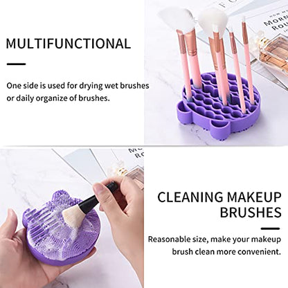 Silicon Makeup Brush Cleaner Mat with Brush Drying manual Make up brush cleaner cleanser machine Cosmetic Brush Cleaning Pad+Makeup Brush Dry Cleaned Quick Color Removal Sponge Scrubber Tool(Purple) - color: Purple