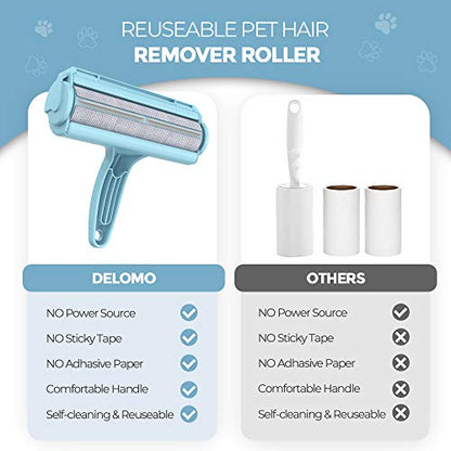 DELOMO Pet Hair Removal Tool, Pet Hair Remover - Lint Roller for Pet Hair - Cat and Dog Hair Remover for Couch, Furniture, Carpet, Car Seat, Reusable Lint Roller with Fur Bin, Pet Owner Essential - color: B: Blue（exclusive Color）