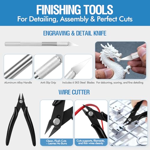 38PCS 3D Printer Tools, 3D Printer Tool Kit with Nozzle Cleaner, Scraper, Files, Wire Cutter, Craft Knife, Wrench & Tweezers for 3D Printing Cleaning, Finishing and Removing - style: 38-Piece Kit
