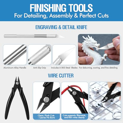 38PCS 3D Printer Tools, 3D Printer Tool Kit with Nozzle Cleaner, Scraper, Files, Wire Cutter, Craft Knife, Wrench & Tweezers for 3D Printing Cleaning, Finishing and Removing - style: 38-Piece Kit