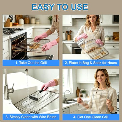 5 Pack Oven Rack Cleaning Bags - Oven Rack Cleaning Bags Kit with 5 Gloves & 1 Wire Brush, Reusable Leak-Resistant PE Bags for Deep Soaking BBQ Racks, Grill Grates (27.5"x19.7") - color: 5 Pack 27.5"x19.7"
