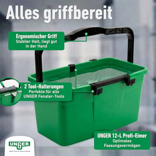 Unger AK015 Window Cleaning Kit PRO Set - Power Washer Sleeve, ErgoTec Squeegee, Bucket 18L, Liquid Glass Cleaner 1L, Safety Glass Scraper, Microfibre Cloth - Professional Window Cleaner, Green