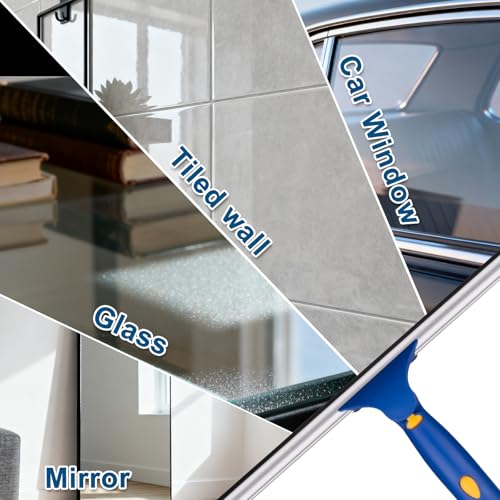 BITOPE 14 inch Shower Squeegee for Glass Door with 2pcs Rubber Refills Extension Handle Window Car Windshield Cleaner Tool for Cleaning Shower Door Mirrors Tile Walls Bathroom RVs