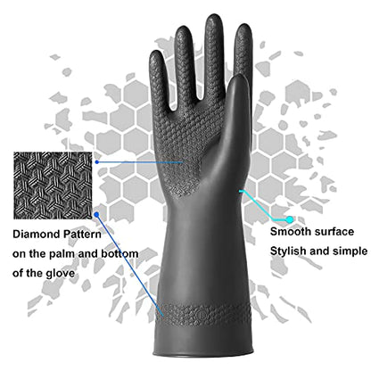 Chemical Resistant Latex Gloves,Cleaning Protective Safety Work Heavy Duty Rubber Gloves, S-M-L-XL Size, Black 1 Pair - color: L/12.6''