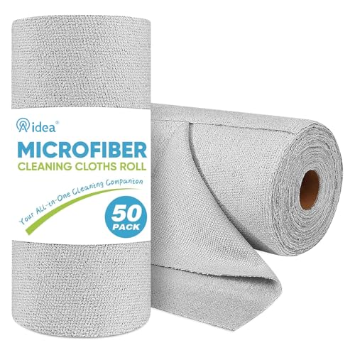 AIDEA Microfiber Cleaning Cloth Roll, 50PK, Paper Towels Reusable Grey Tear Away Towels, Washable Shop Rags, Microfiber Towels for Cars, Lint Free Rags for House, Kitchen, Window,11.5"×11.5" - color: Grey