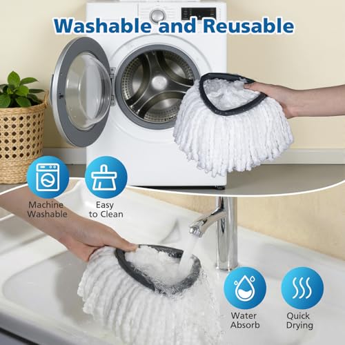 Spin Mop Replacement Head Spin Mop Refills Compatible with O Ceda EasyWring 1-Tank System, 2 Microfiber Spin Mop Head, 1 Triangle Mop Base Head and 4-Section Iron Mop Handle 30-58in for 1 Tank System - size: 1 tank-2 mop head+1 base+1 handle