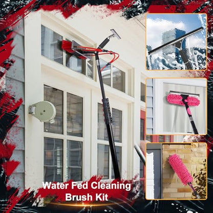 18FT Solar Panel Cleaning Brush & Squeegee Kit, Proffesional Window Washing Tool, 22in Wide Brush & 2 Dusting Brush, Water Fed Pole, Extendable Telescopic Pole for Roof Mounted Solar Panels - size: 18ft