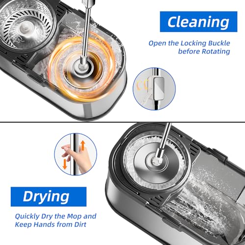 Spin Mop and Bucket with Wringer Set for Home,360° Mop and Bucket with Separate Clean and Dirty Water,Wet Dust Mop for Floor Cleaning with Extra Refills (Silver) - color: Silver-1